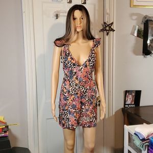 NEW NWT Free People Deep V-Neck Tie Back Sexy‎ Floral Anumal Print Mini Dress XS